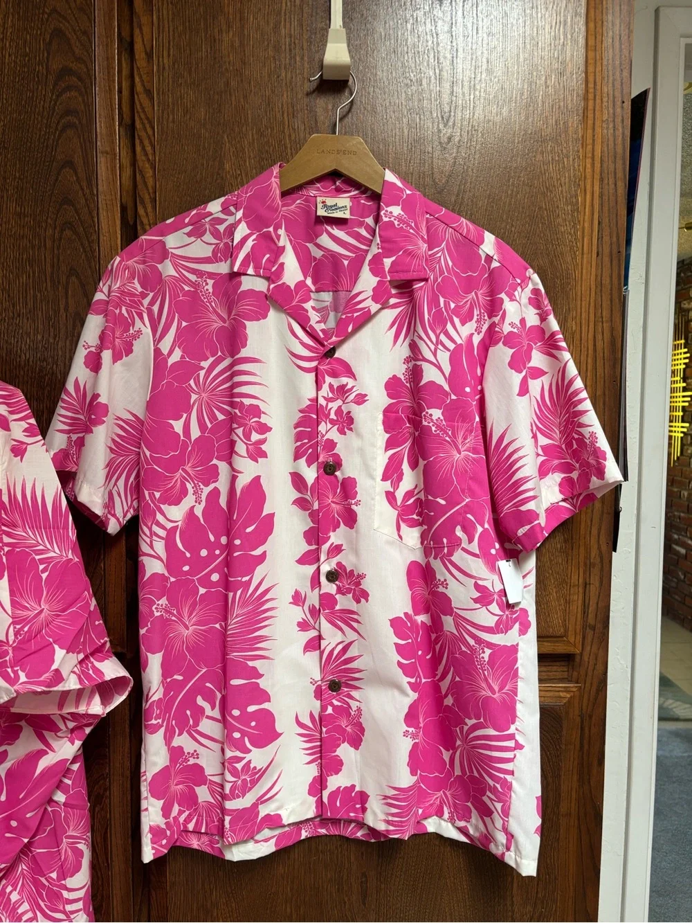 Pink & White Hawaiian Maxi Dress with Mens Matching Shirt. Honeymoon Set.